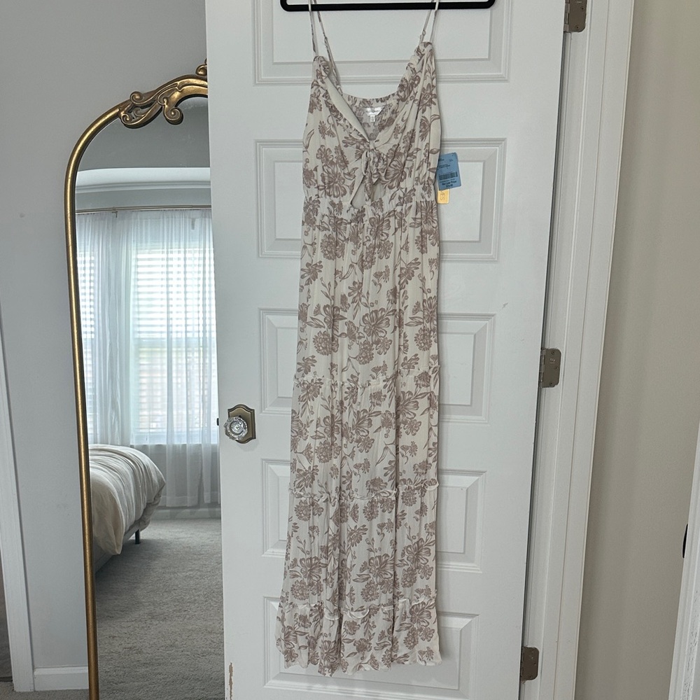 Women’s Floral Maxi Dress in Cream and Taupe Large - Picture 2 of 7